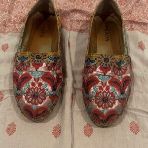 Prada Red and Blue Espadrilles with Ornate Design